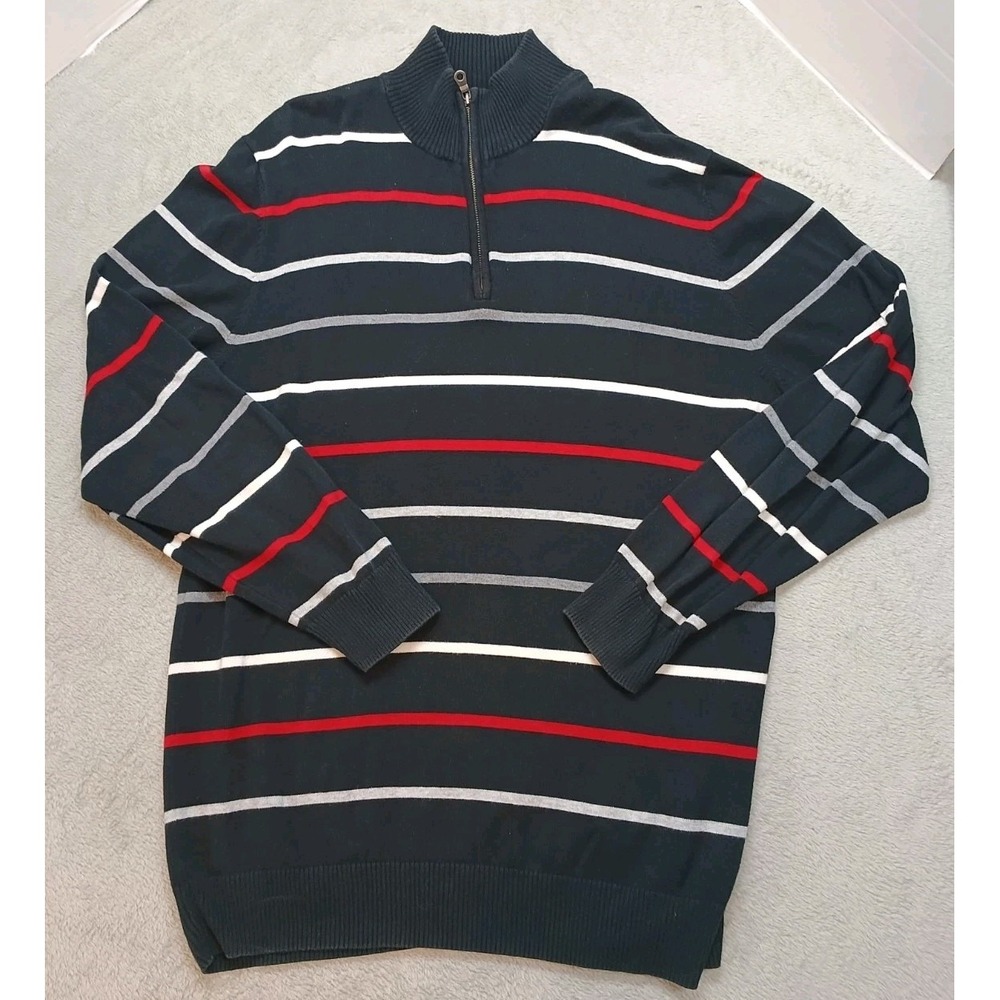 Old Navy Y2K Quarter Zip Long Sleeve Pullover Sweater Black Red White Skater.